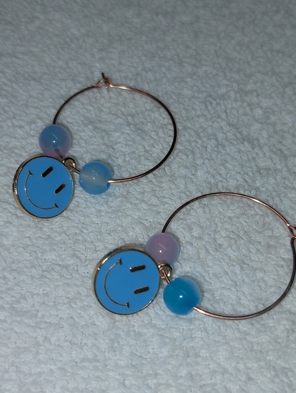 Handmade Blue Smiley Hoop Earrings - Women Jewelry